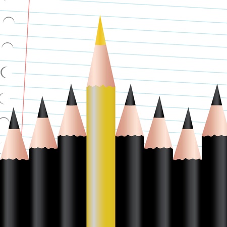 black pencils and yellow pencil on abstract paper backgroundのイラスト素材