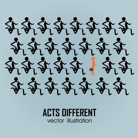 one person acting different in a group of people on blue backgroundのイラスト素材