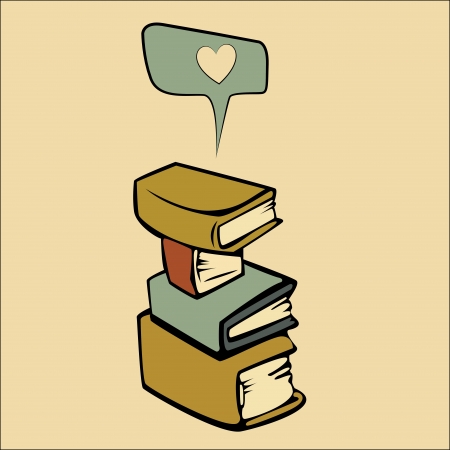 abstract cartoon books and an abstract heart representing love for booksのイラスト素材