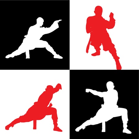 different martial artist on black or white squaresのイラスト素材
