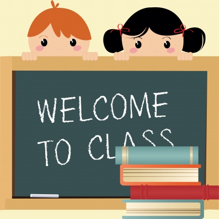 welcome to class text on abstract board on yellow backgroundのイラスト素材