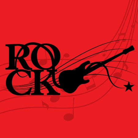 abstract guitar and rock text on red backgroundのイラスト素材