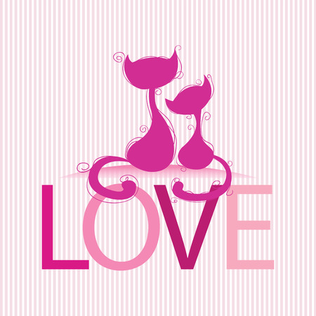 abstract cats in love on white backgroundのイラスト素材