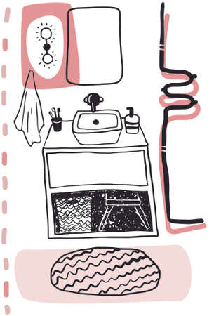 vector bathroom design with sink, mirror and pipeのイラスト素材