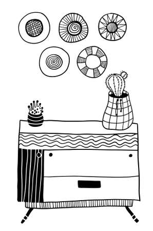 vector house plants on the chest of drowers illustrattionのイラスト素材