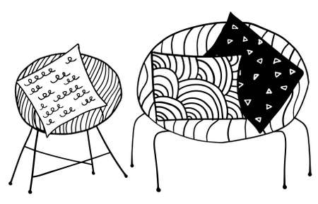 two vector style armchair with ornate pillowsのイラスト素材