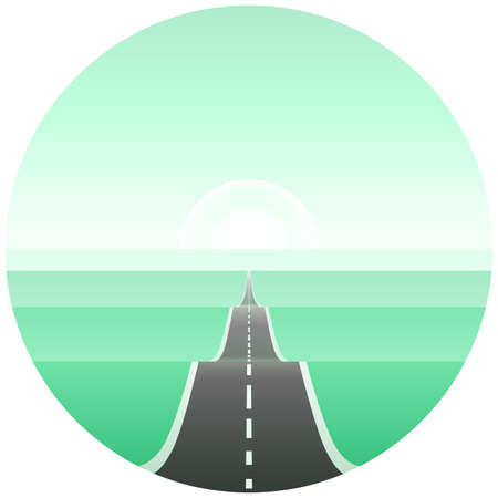 Long road among hills in perspective view. Concept of travel. Beautiful nature landscape with highway. vector illustrationのイラスト素材