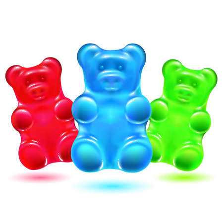 funny Ñolored gummy bear on white background.  bright jelly sweets. vector illustration.のイラスト素材