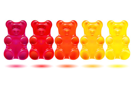 colored cartoon gummy bears on white background. bright jelly candies set of berry juice. isolated vector illustration.のイラスト素材
