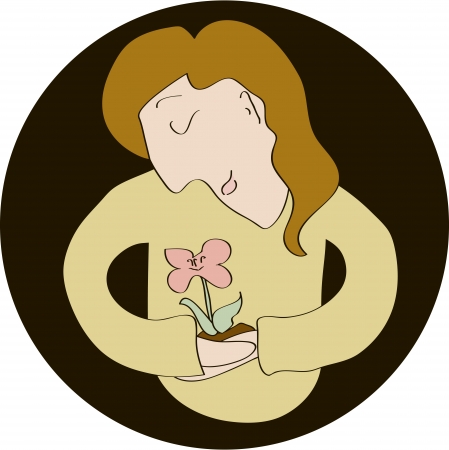Caucasian woman holding flower carefully  No mesh,gradient, transparency used  Objects grouped and named in English  のイラスト素材
