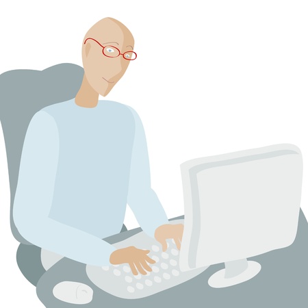 Young man working at computer  No mesh, gradient, transparency used  Objects grouped and named in English  のイラスト素材