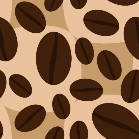 Seamless pattern of coffee beans on beige background. No mesh and transparency used. Objects grouped and named in English. のイラスト素材