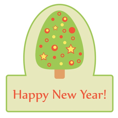 Green label with cute Christmas tree のイラスト素材