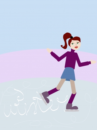 illustration of girl skating on ice rink wrote  winter  with her skates のイラスト素材