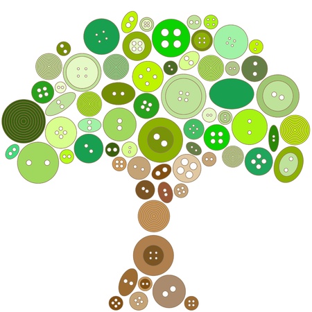 Tree made of green and brown buttons  No mesh, gradients, transparency used  Objects grouped and named in English  のイラスト素材