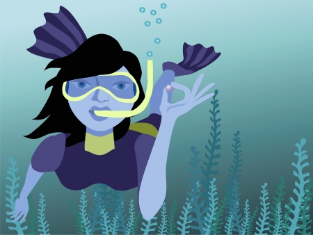 Vector illustration of underwater swimmer holding a pearl. No mesh and transparency. Gradient used.Objects grouped and named in English. のイラスト素材