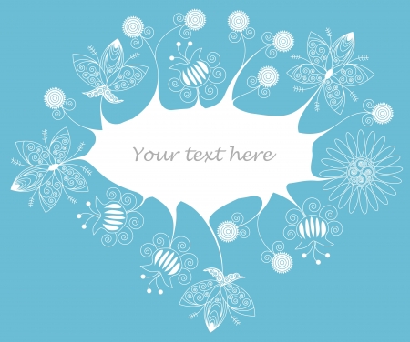 Frame made of white flowers on blue background. No mesh, gradient, transparency used. Objects grouped and named in English. のイラスト素材