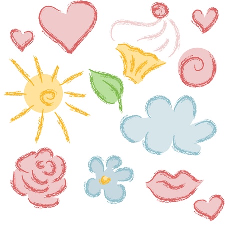 Set of hand drawn summer objects. Objects grouped and named in English. No mesh, gradient, transparency used. のイラスト素材