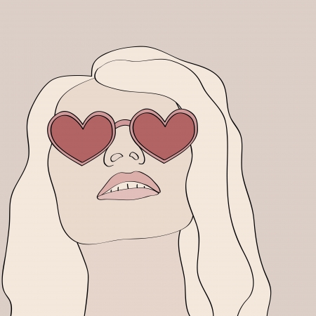 Blonde woman wearing heart glasses and looking up. Objects grouped and named in English. No mesh, gradient, transparency used. のイラスト素材