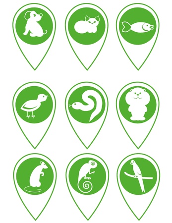 Set of vector pointers with pets images No mesh, gradient, transparency used  Objects grouped and named in English  のイラスト素材