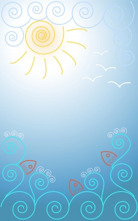 Summer seascape with fishes in the sea  No mesh and transparency used  Gradient used  Objects grouped and named in English  のイラスト素材