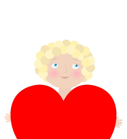 Little cupid holding big heartのイラスト素材