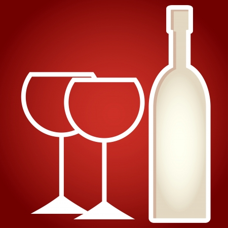 Paper cut frame stylized as wine bottle standing near two wineglasses  のイラスト素材