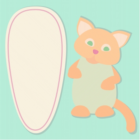 Textured paper cut ellipse frame and cute catのイラスト素材