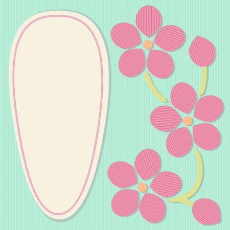 Decorative paper label with pink paper cut flowers. のイラスト素材