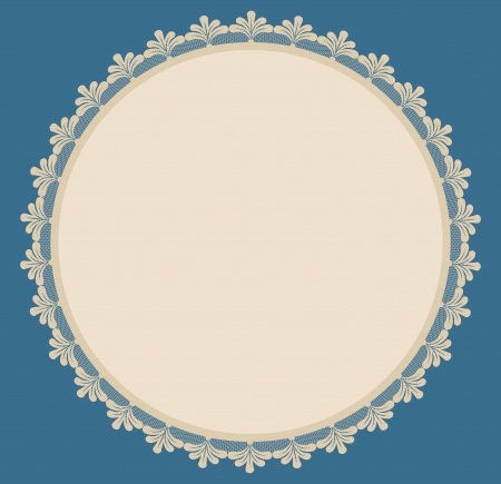 Beige round frame with lacy side on blue background  のイラスト素材