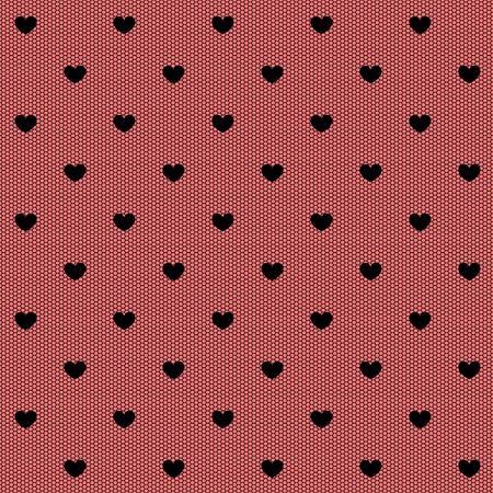 Seamless black lace with hearts  