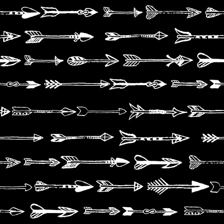 Hand drawn arrows seamless pattern on black backgroundのイラスト素材