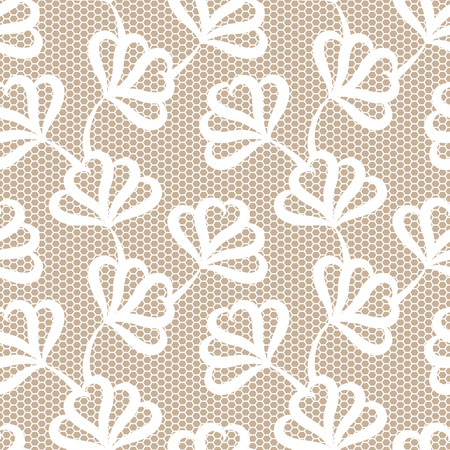 White seamless floral pattern on beige background のイラスト素材
