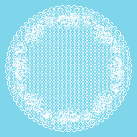 Round white lacy frame on blue background.のイラスト素材