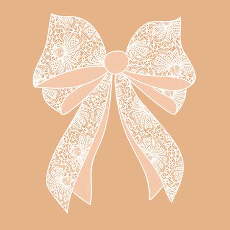 Decorative white lacy bow on beige background のイラスト素材