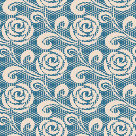 Seamless retro roses lace pattern on blue backgroundのイラスト素材