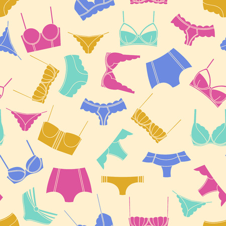 Bright lingerie on beige background seamless patternのイラスト素材