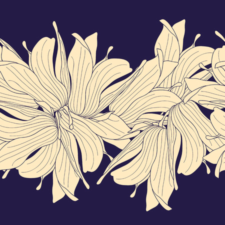 Seamless horizontal border made of magnolia flowersのイラスト素材