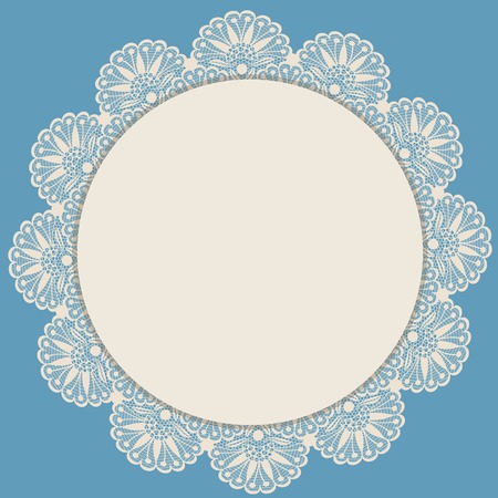 Light beige round lacy frame on blue backgroundのイラスト素材
