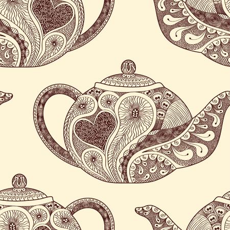 Seamless pattern made of patterned teapotsのイラスト素材