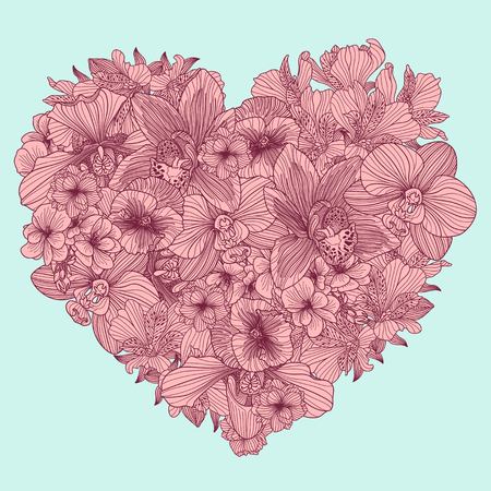 Flowers composition in a shape of heartのイラスト素材