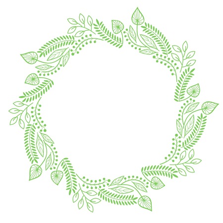 Round floral frame made of line art linesのイラスト素材