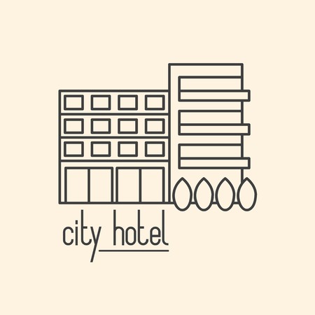 Graphic line art illustration of city hotel on beige backgroundのイラスト素材