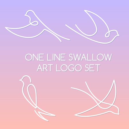 One line swallow art logo set on a background of blended colors of 2016 Rose Quartz and Serenityのイラスト素材