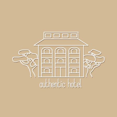 Graphic line art illustration of authentic hotel on beige backgroundのイラスト素材