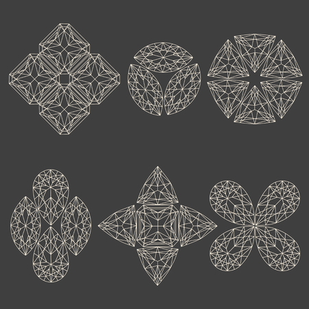 Set of geometrical emblems made of line art crystalsのイラスト素材