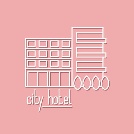 Graphic line art illustration of city hotel on pink backgroundのイラスト素材