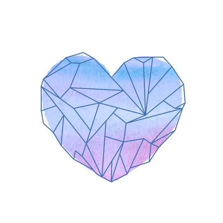 Watercolor mineral heart-shaped crystal on white backgroundのイラスト素材