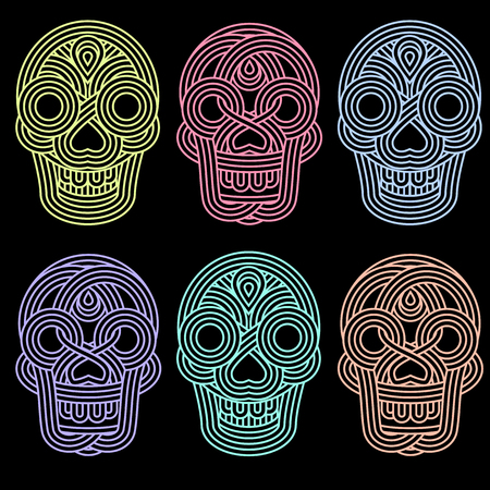 Set of parallel lines skulls on blackgroundのイラスト素材