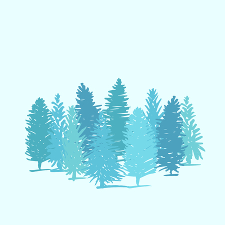 Group of pine trees on blue backgroundのイラスト素材